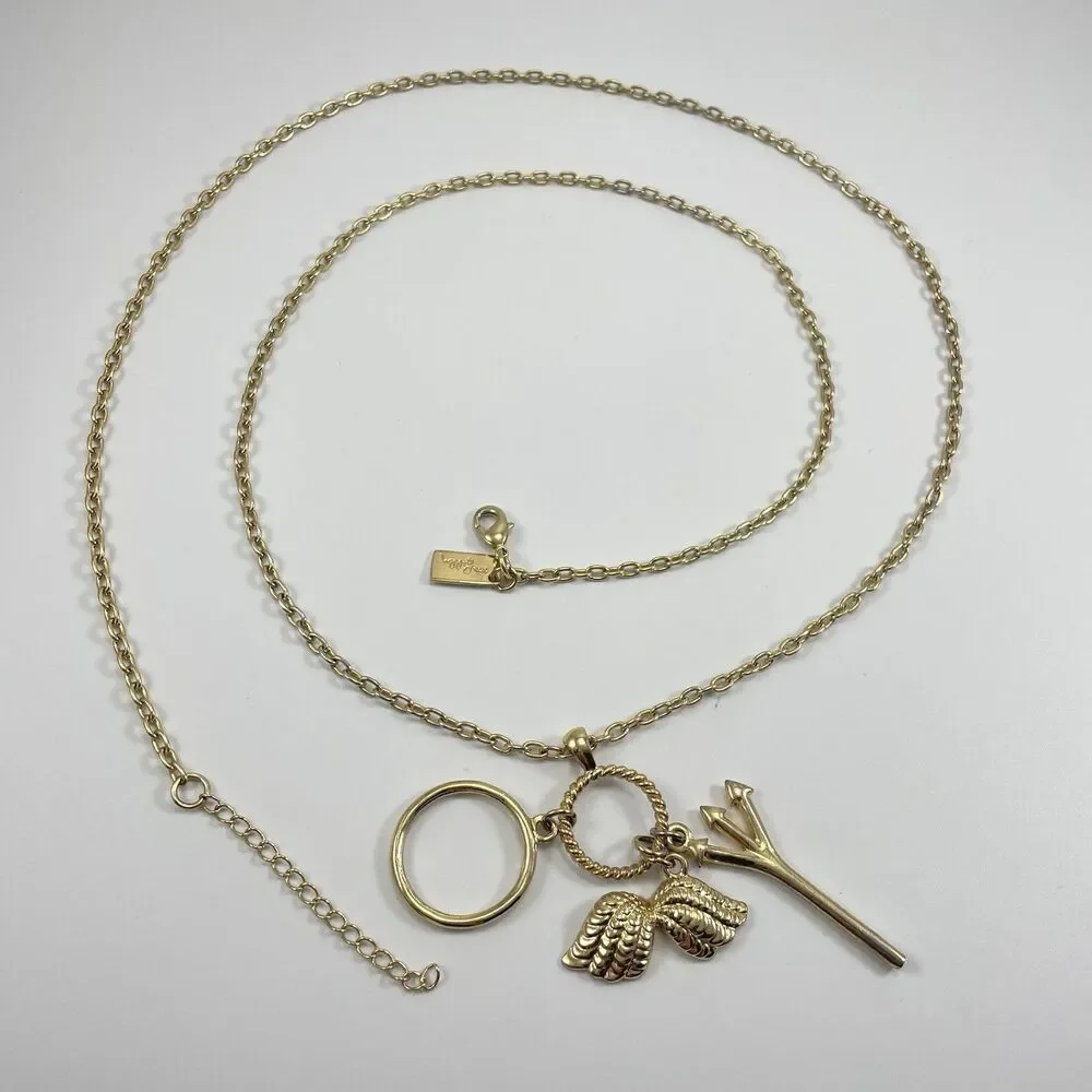 Lilly Pulitzer XX Lilly Necklace Long Gold Tone Chain Devil Angle Charm Boho